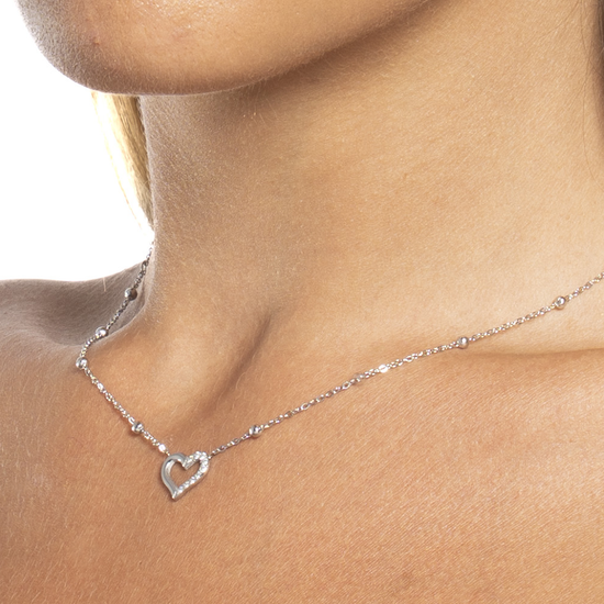 Collana Cuore In Argento 925 Con Zirconi - Ciondolo A Cuore Rosso, Catena 45cm, Gioiello Per Donna E Ragazza