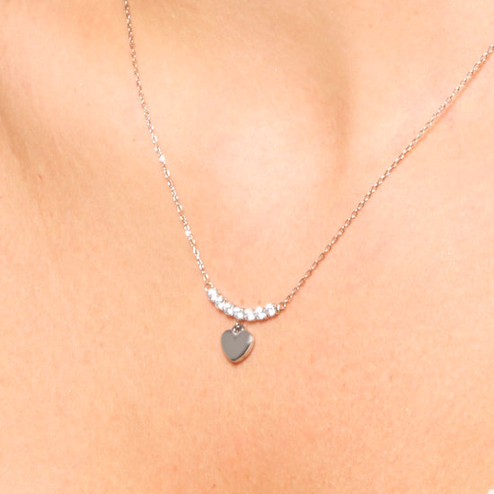 COLLANA DONNA IN ACCIAIO CON CUORE E ZIRCONI BIANCHI