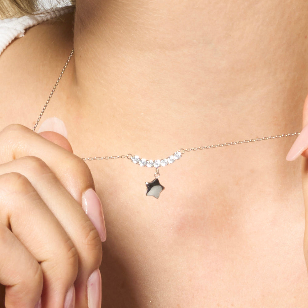 COLLANA DONNA IN ACCIAIO CON STELLA E ZIRCONI BIANCHI