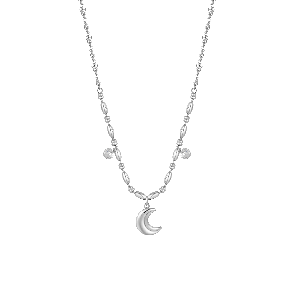 COLLANA DONNA IN ACCIAIO CON LUNA E ZIRCONI BIANCHI