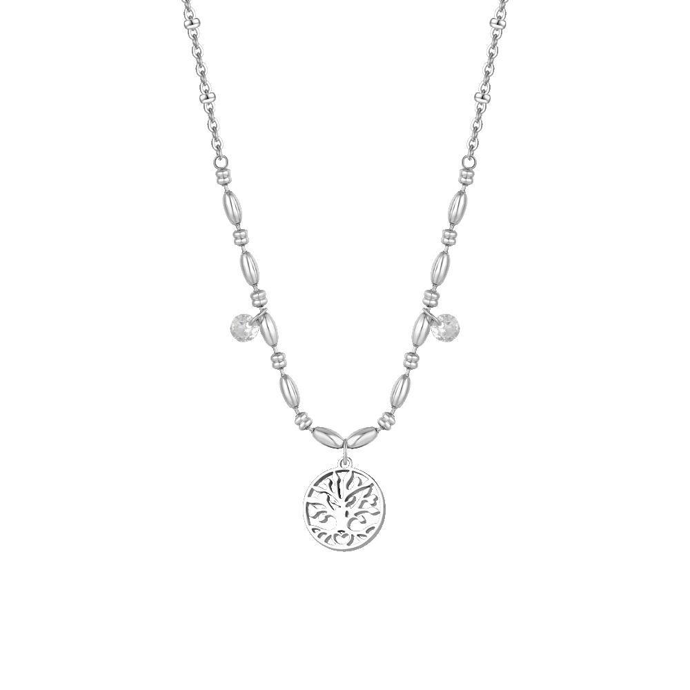 COLLANA DONNA IN ACCIAIO CON ALBERO DELLA VITA E ZIRCONI BIANCHI