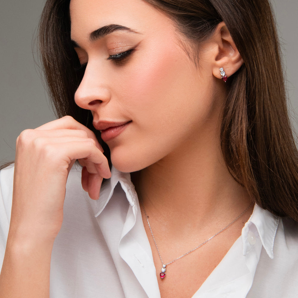 COLLANA DONNA IN ACCIAIO CON CUORI CON ZIRONI BIANCHI E ROSSI