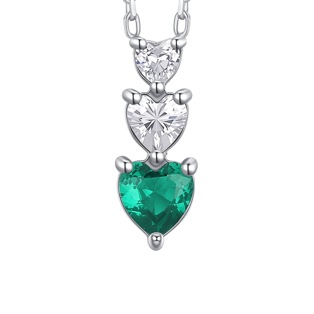 COLLANA DONNA IN ACCIAIO CON CUORI CON ZIRCONI BIANCHI E VERDI