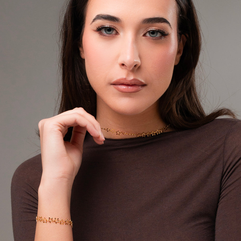 COLLANA DONNA IN ACCIAIO IP GOLD CON STELLE