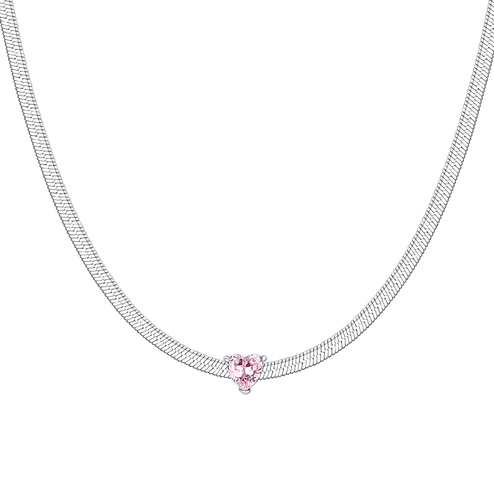 COLLANA DONNA IN ACCIAIO CON ZIRCONE ROSA