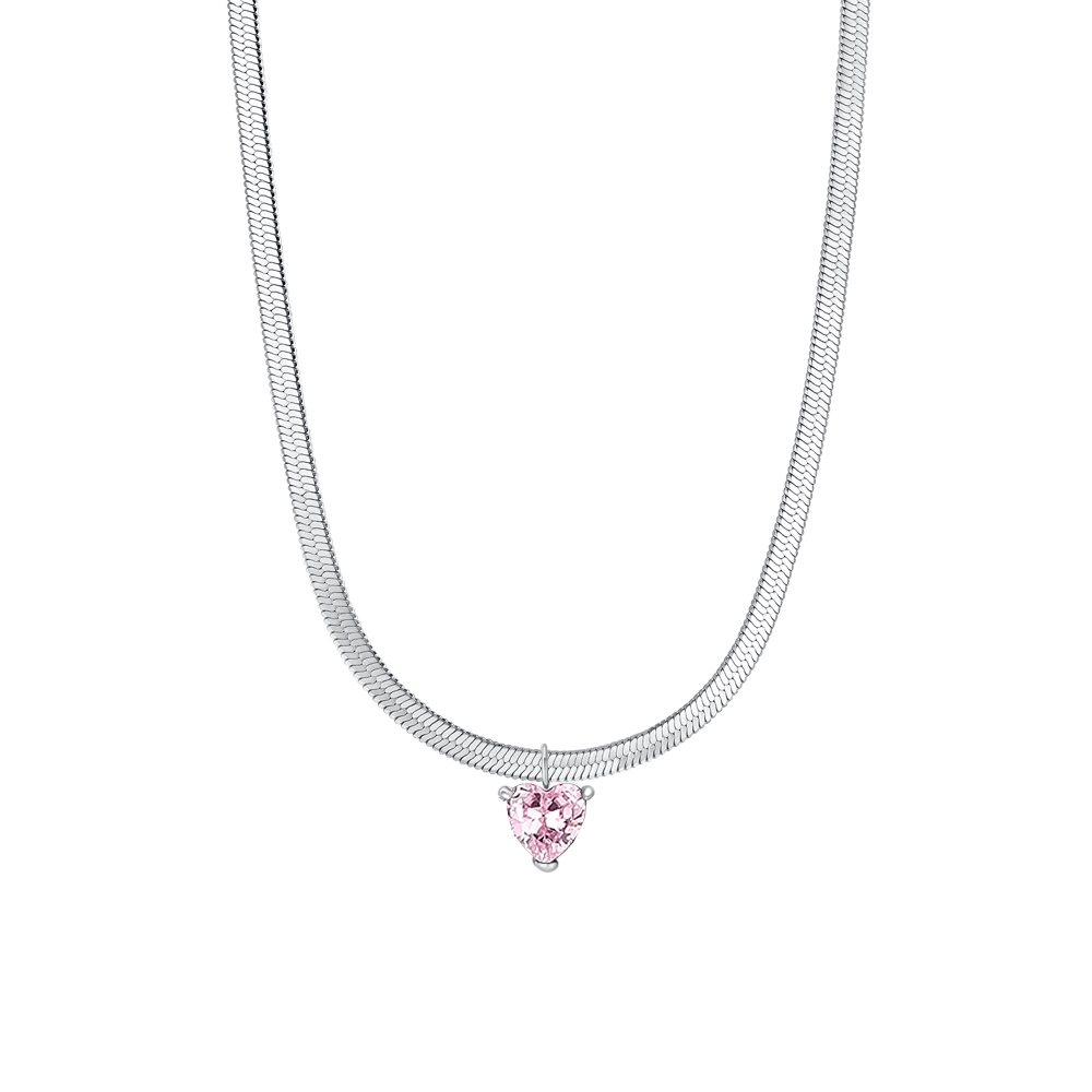 COLLANA DONNA IN ACCIAIO CON ZIRCONE ROSA