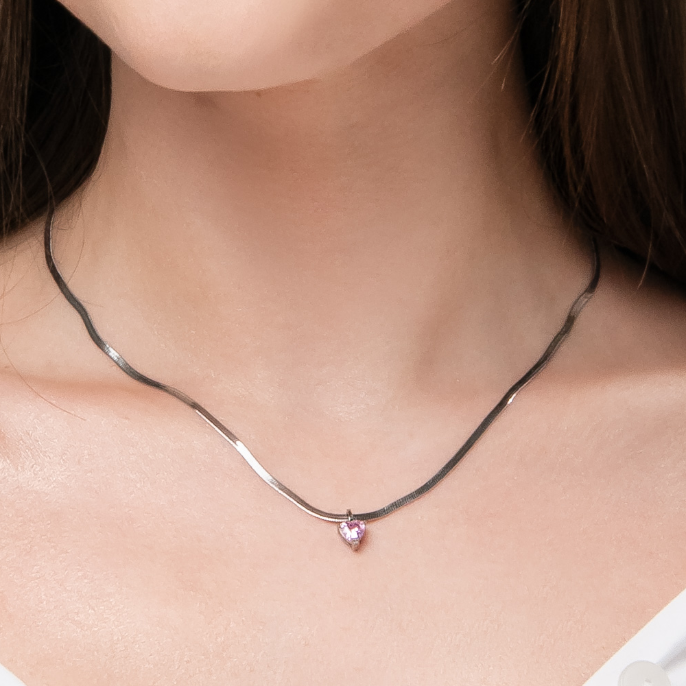 COLLANA DONNA IN ACCIAIO CON ZIRCONE ROSA