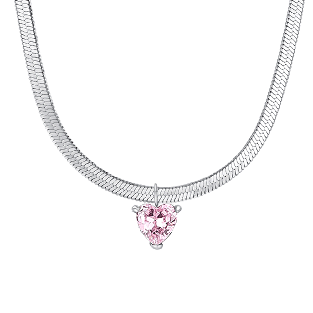 COLLANA DONNA IN ACCIAIO CON ZIRCONE ROSA