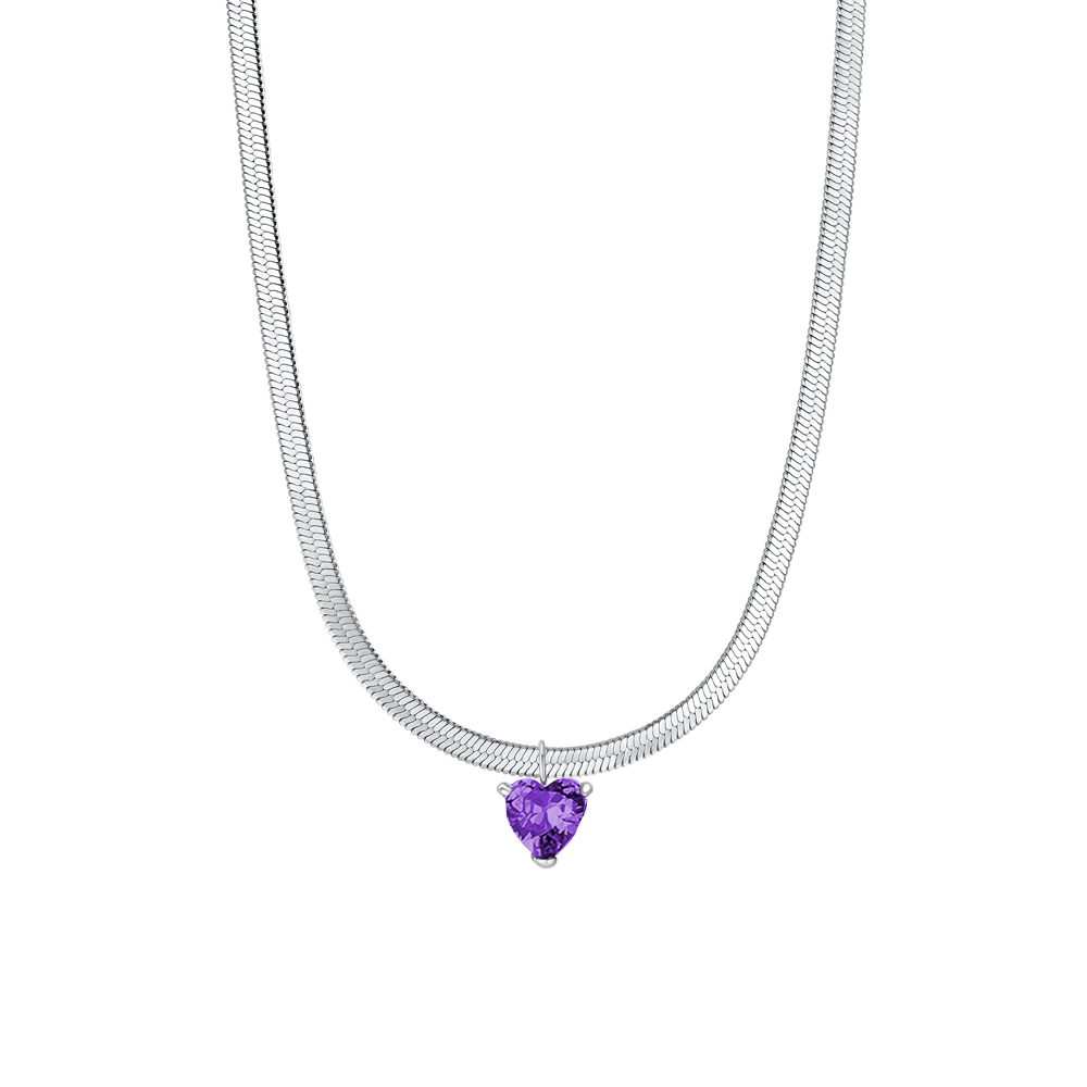 COLLANA DONNA IN ACCIAIO CON ZIRCONE VIOLA