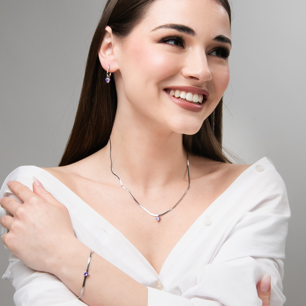 COLLANA DONNA IN ACCIAIO CON ZIRCONE VIOLA