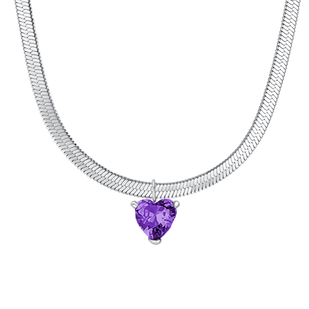 COLLANA DONNA IN ACCIAIO CON ZIRCONE VIOLA