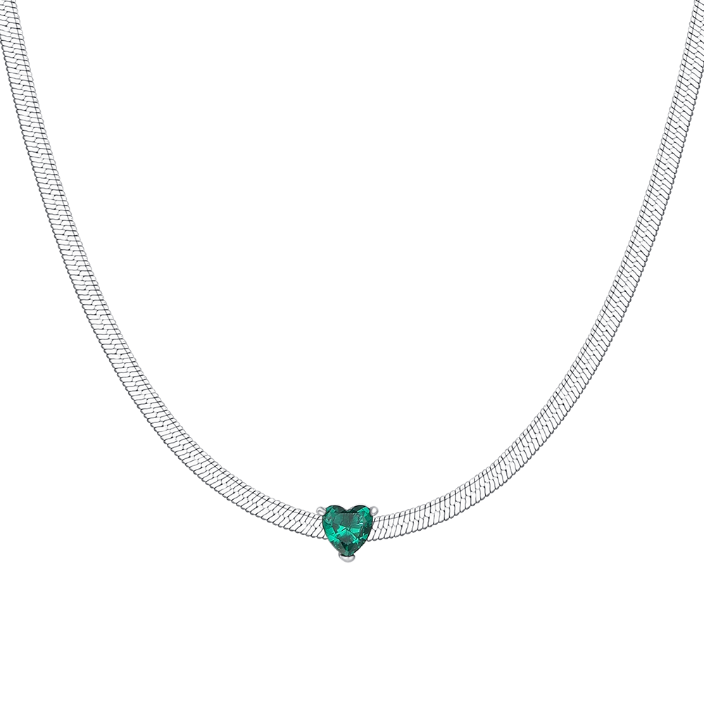 COLLANA DONNA IN ACCIAIO CON ZIRCONE VERDE