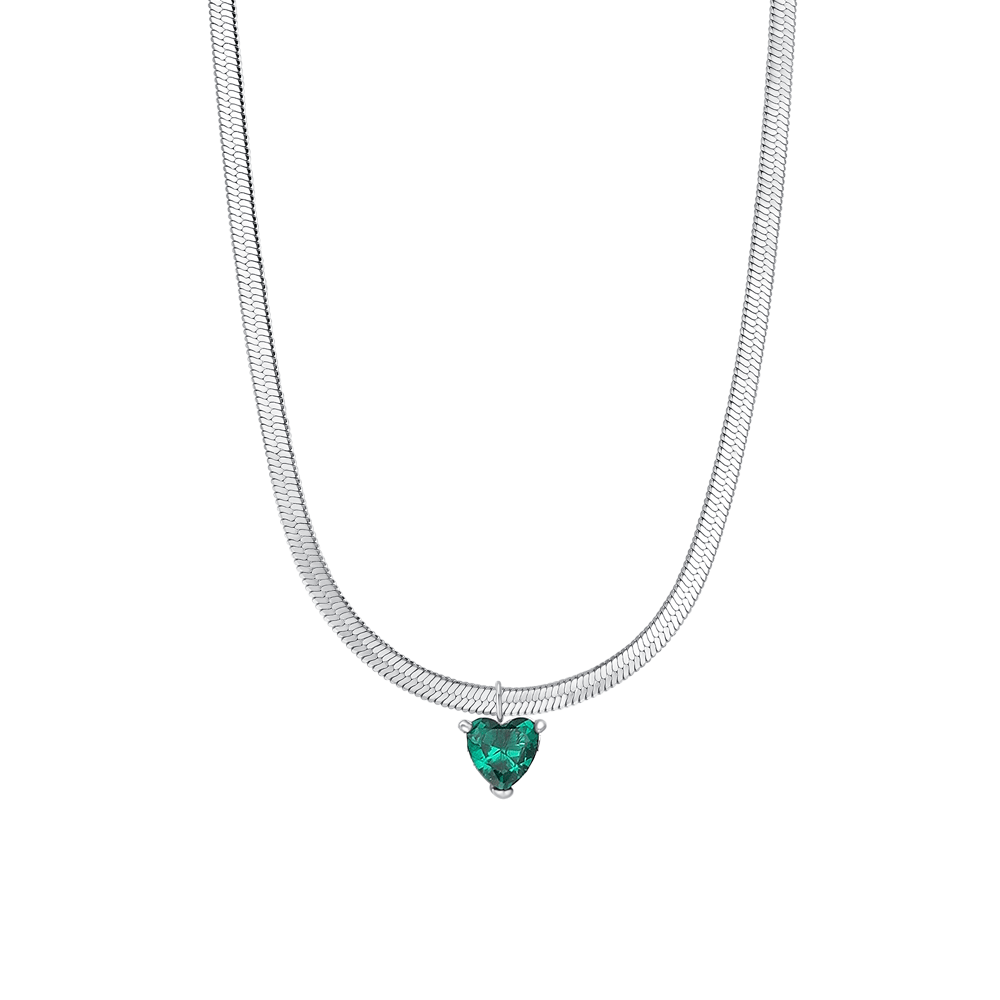 COLLANA DONNA IN ACCIAIO CON ZIRCONE VERDE