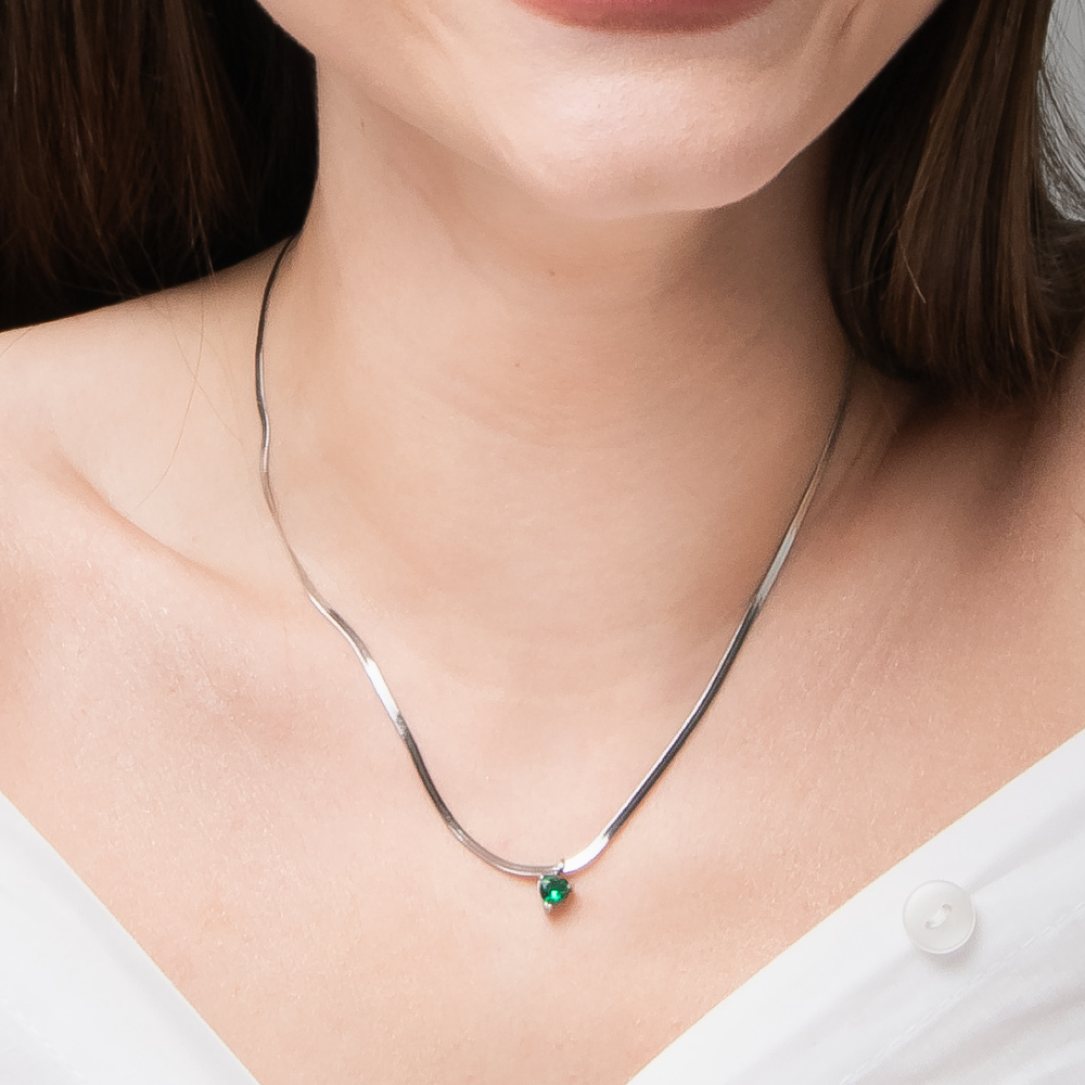 COLLANA DONNA IN ACCIAIO CON ZIRCONE VERDE