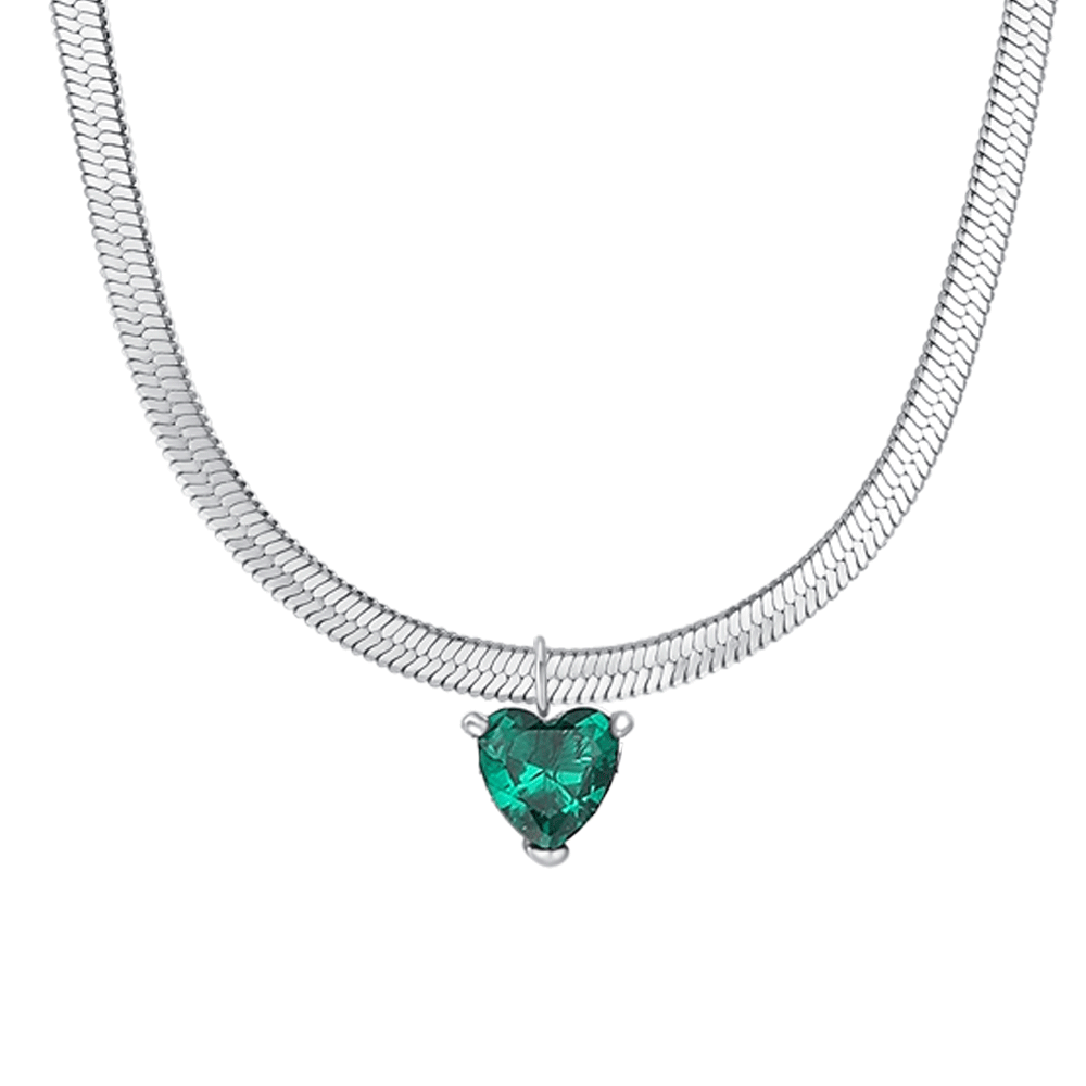 COLLANA DONNA IN ACCIAIO CON ZIRCONE VERDE