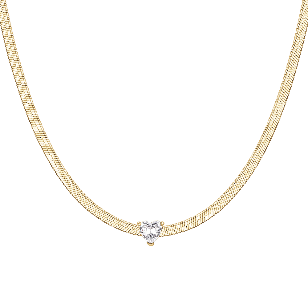 COLLANA DONNA IN ACCIAIO COLORE ORO CON ZIRCONE BIANCO