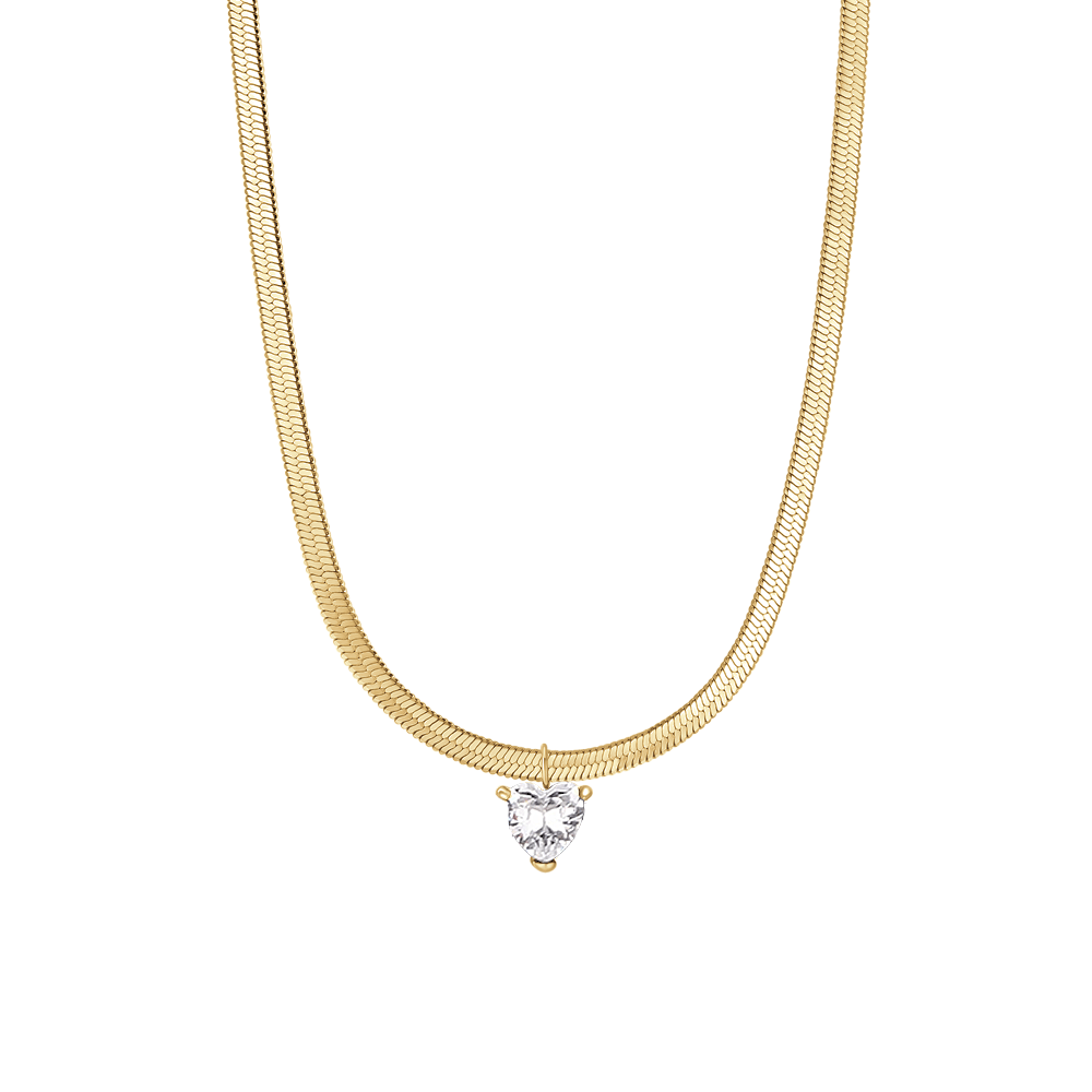 COLLANA DONNA IN ACCIAIO COLORE ORO CON ZIRCONE BIANCO