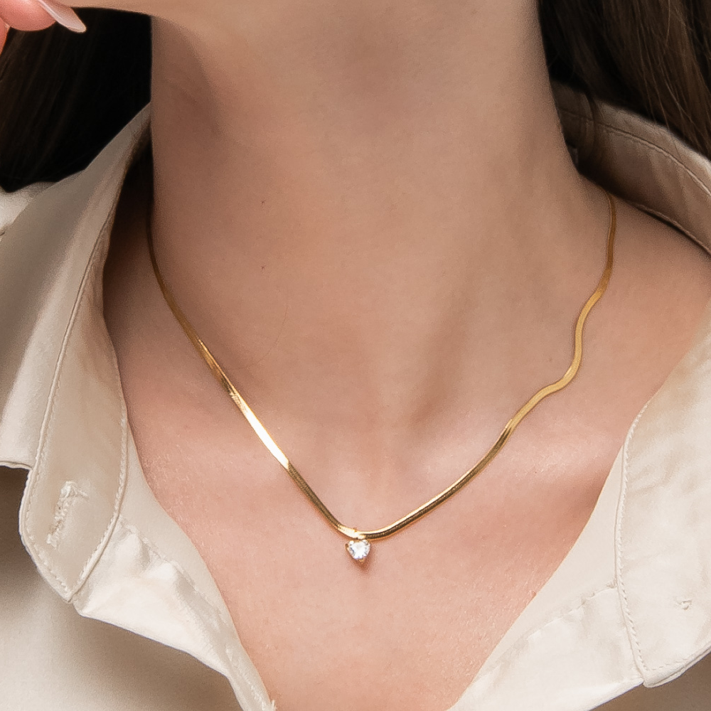 COLLANA DONNA IN ACCIAIO COLORE ORO CON ZIRCONE BIANCO