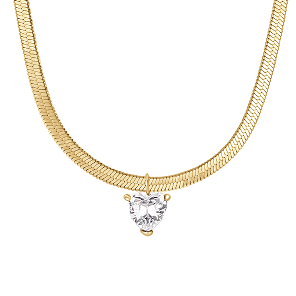 COLLANA DONNA IN ACCIAIO COLORE ORO CON ZIRCONE BIANCO