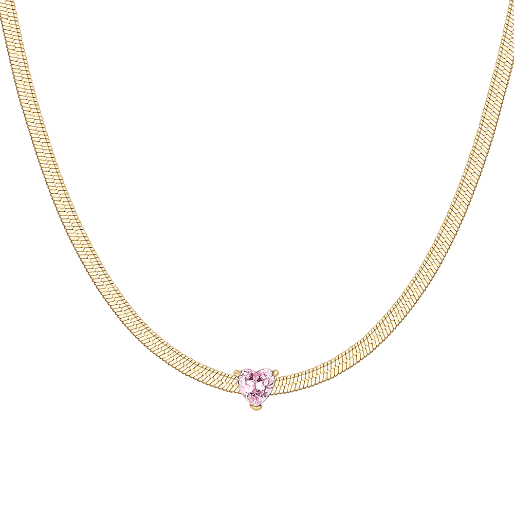 COLLANA DONNA IN ACCIAIO COLORE ORO CON ZIRCONE ROSA