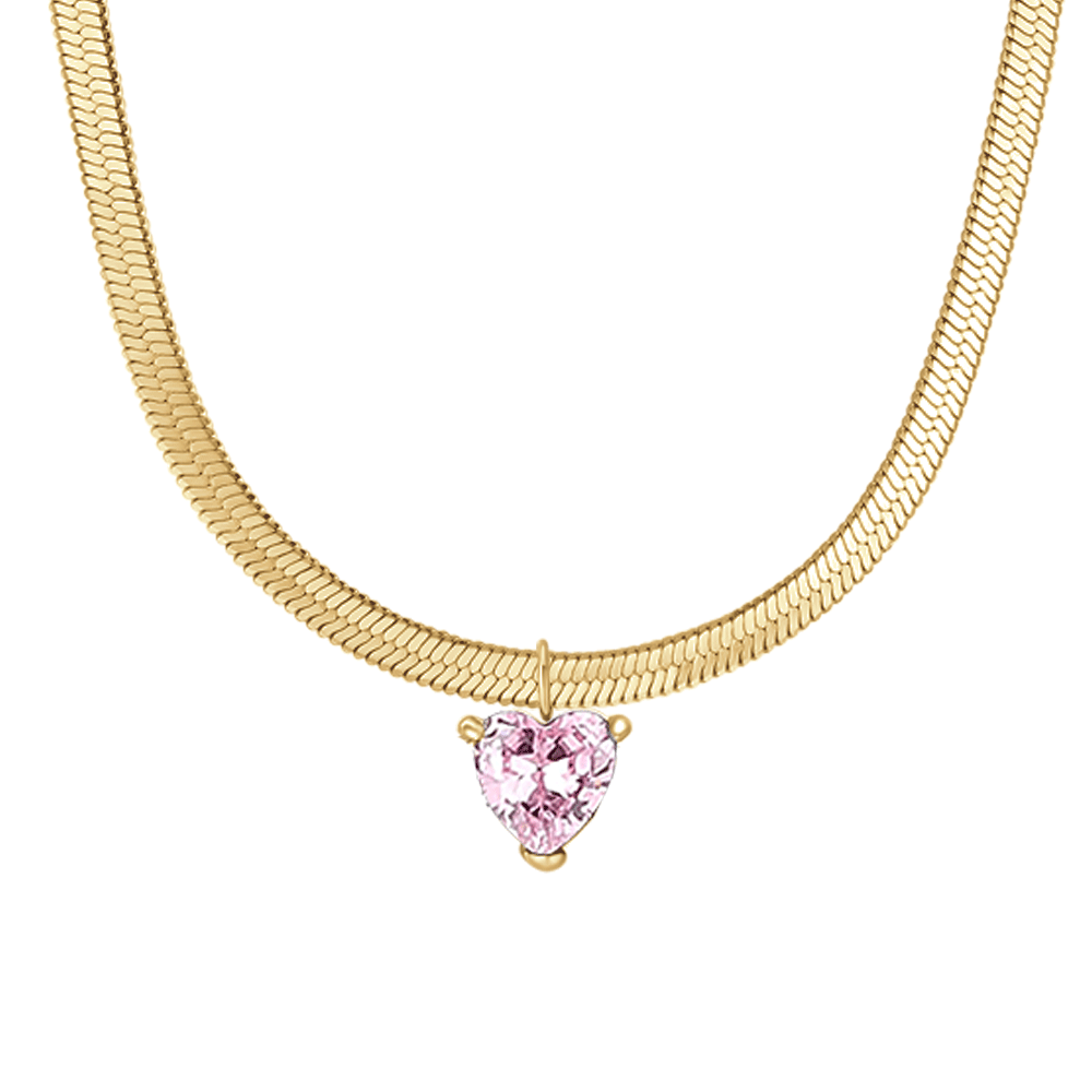 COLLANA DONNA IN ACCIAIO COLORE ORO CON ZIRCONE ROSA