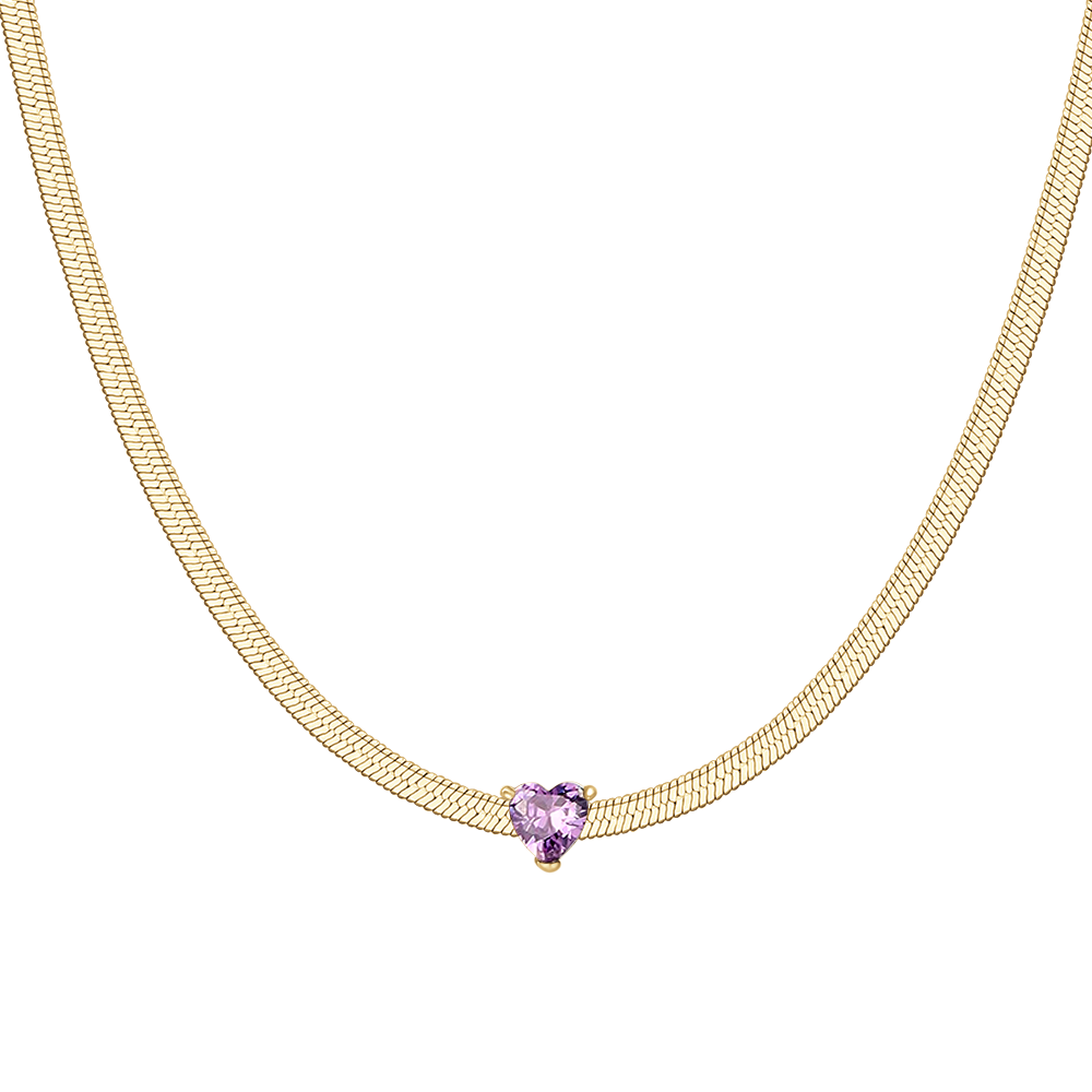 COLLANA DONNA IN ACCIAIO COLORE ORO CON ZIRCONE VIOLA