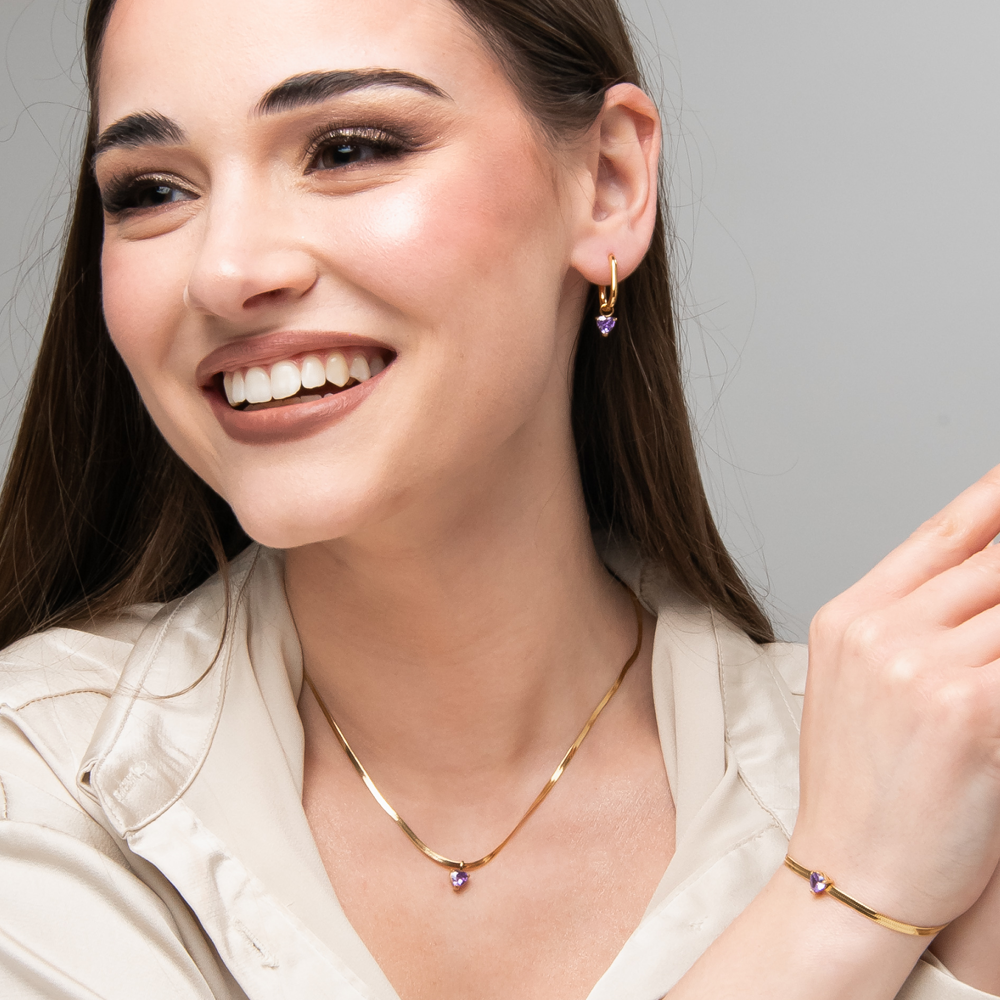 COLLANA DONNA IN ACCIAIO COLORE ORO CON ZIRCONE VIOLA