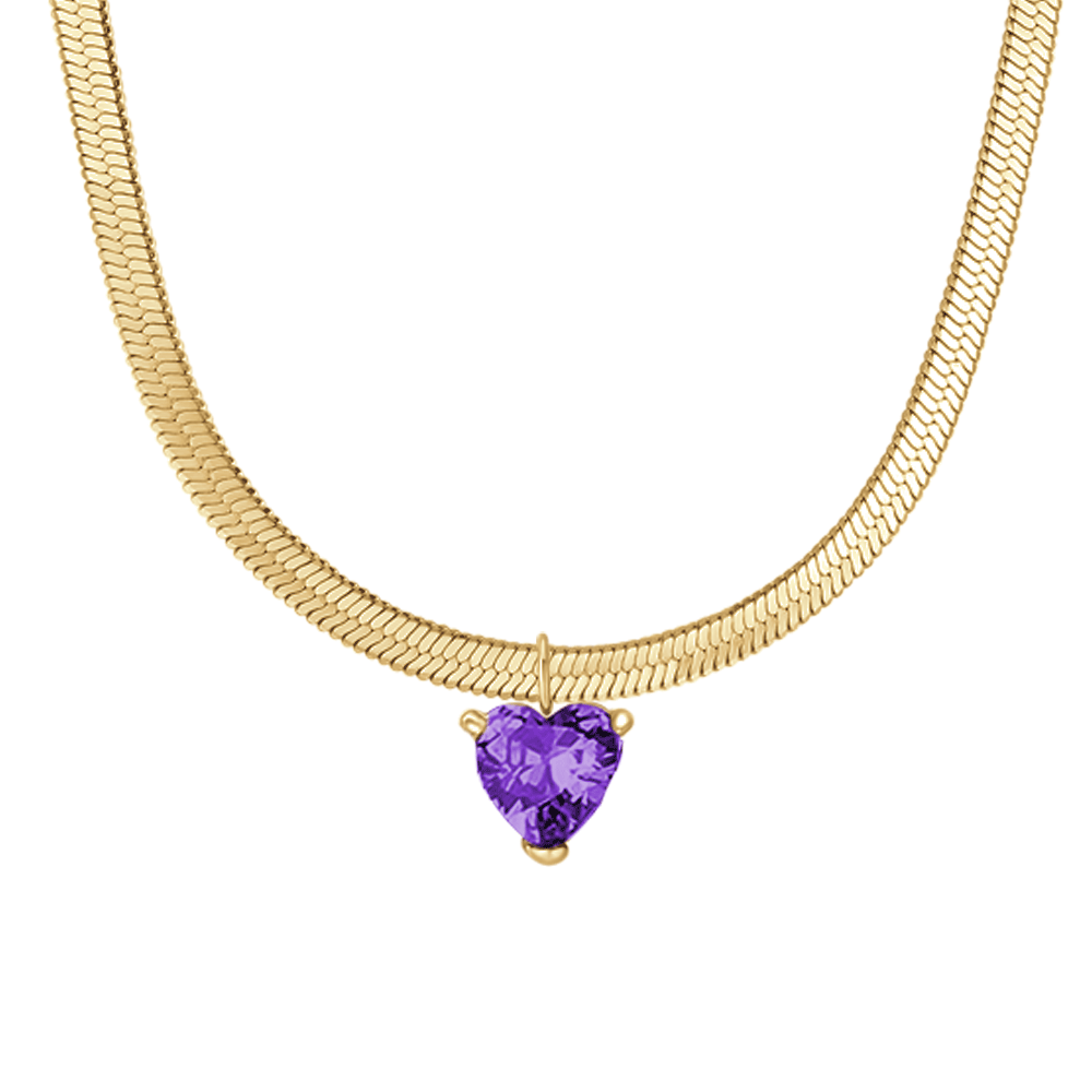 COLLANA DONNA IN ACCIAIO COLORE ORO CON ZIRCONE VIOLA
