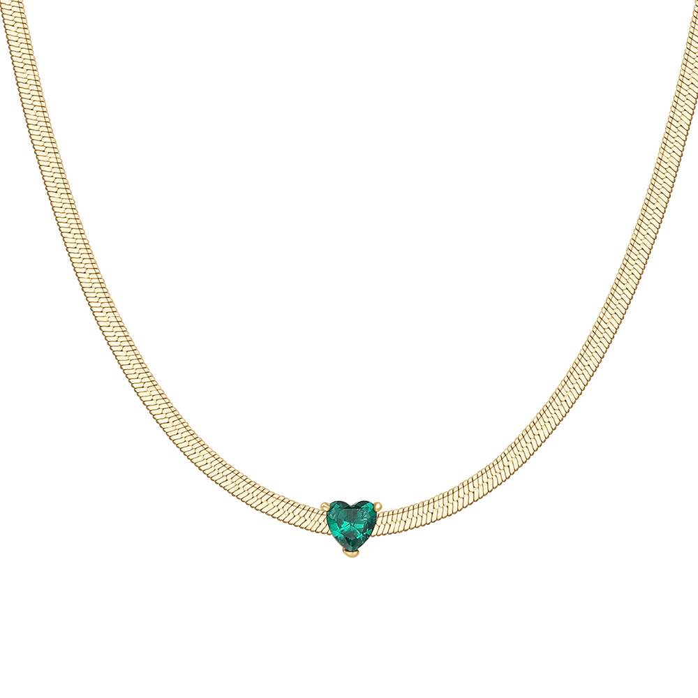 COLLANA DONNA IN ACCIAIO COLORE ORO CON ZIRCONE VERDE