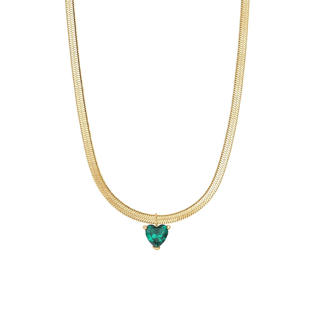 COLLANA DONNA IN ACCIAIO COLORE ORO CON ZIRCONE VERDE