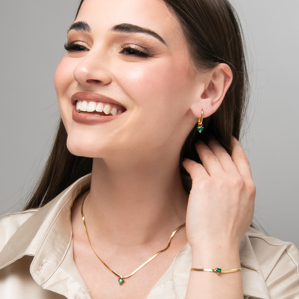 COLLANA DONNA IN ACCIAIO COLORE ORO CON ZIRCONE VERDE