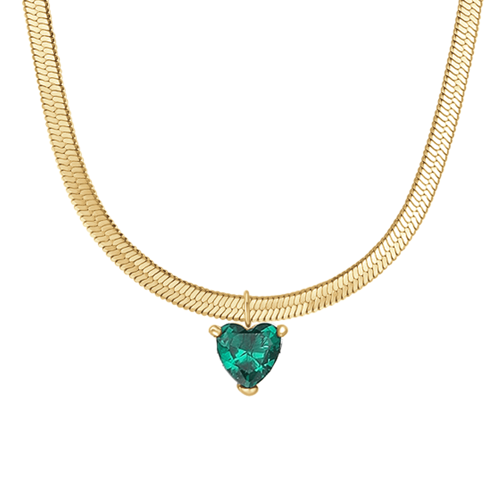 COLLANA DONNA IN ACCIAIO COLORE ORO CON ZIRCONE VERDE