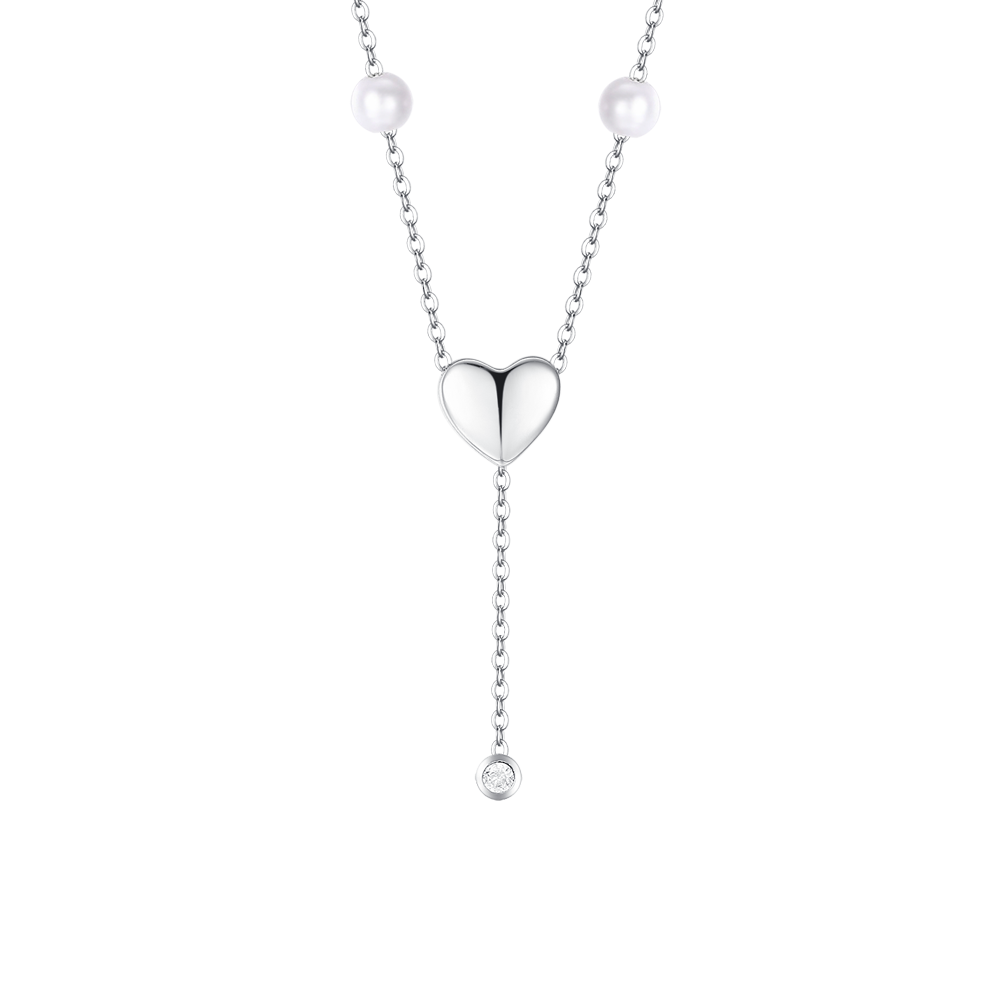 COLLANA DONNA IN ACCIAIO CON PERLE, CUORE E ZIRCONE BIANCO