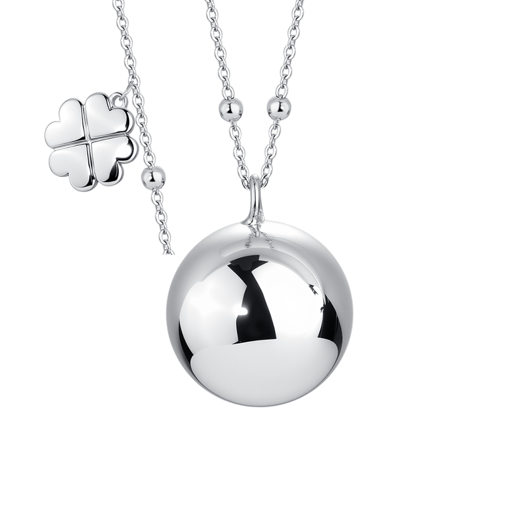 COLLANA CHIAMA ANGELI DONNA IN ACCIAIO,CIONDOLO IN METALLO CON CHARM QUADRIFOGLI