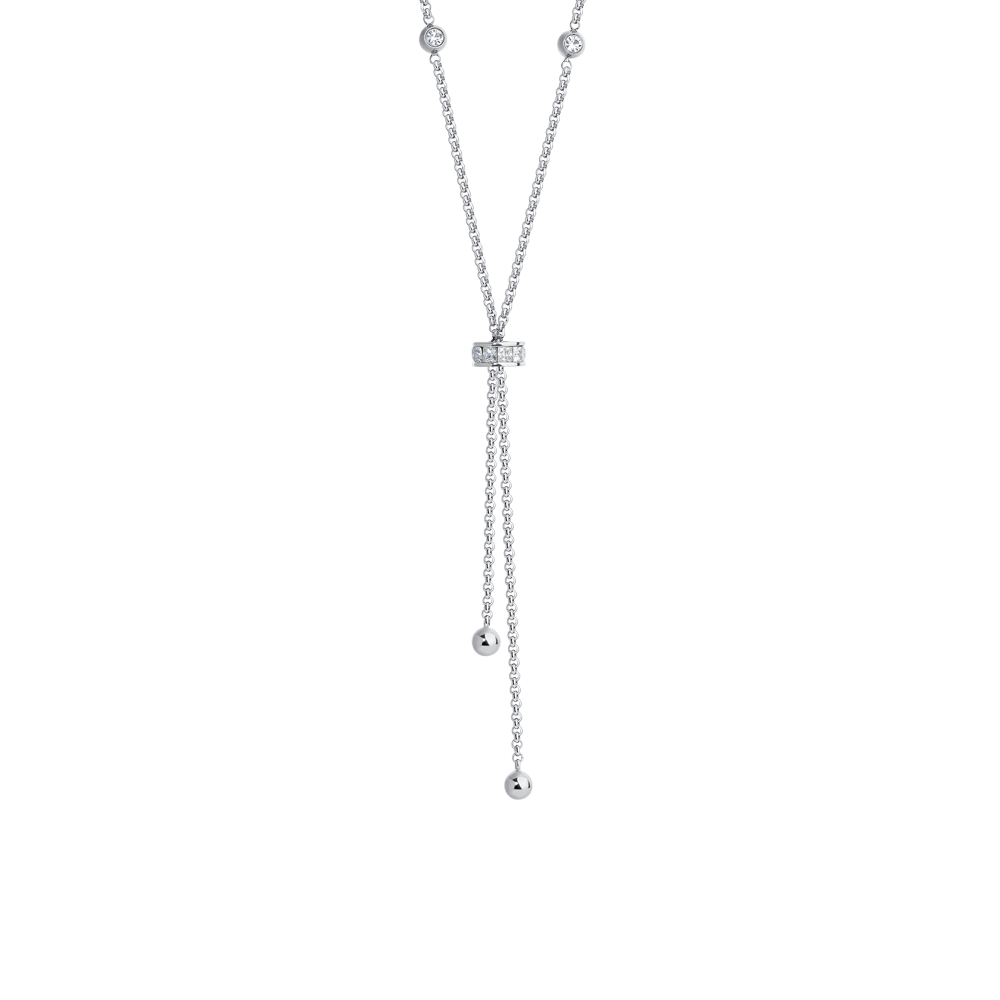 COLLANA DONNA IN ACCIAIO, BUSSOLOTTO ED ELEMENTI CON ZIRCONI BIANCHI