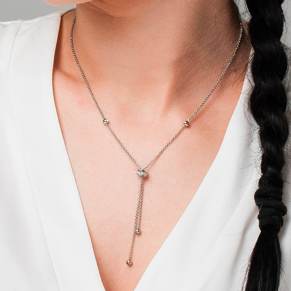 COLLANA DONNA IN ACCIAIO, BUSSOLOTTO ED ELEMENTI CON ZIRCONI BIANCHI