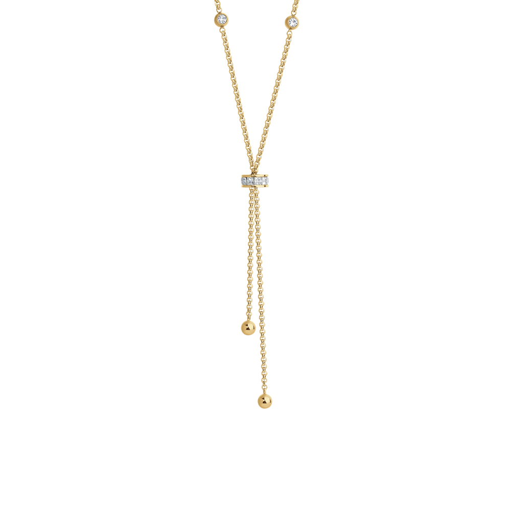 COLLANA DONNA IN ACCIAIO IP GOLD, BUSSOLOTTO ED ELEMENTI CON ZIRCONI BIANCHI