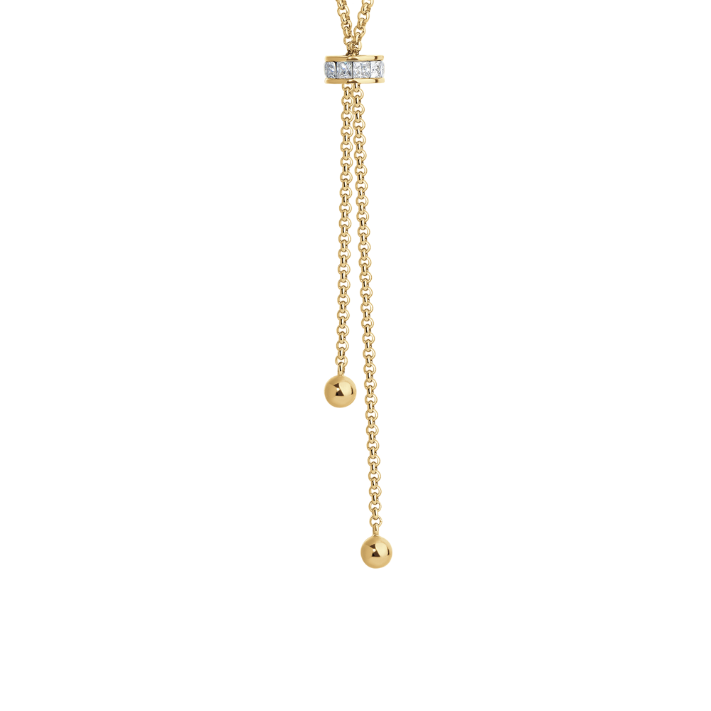 COLLANA DONNA IN ACCIAIO IP GOLD, BUSSOLOTTO ED ELEMENTI CON ZIRCONI BIANCHI