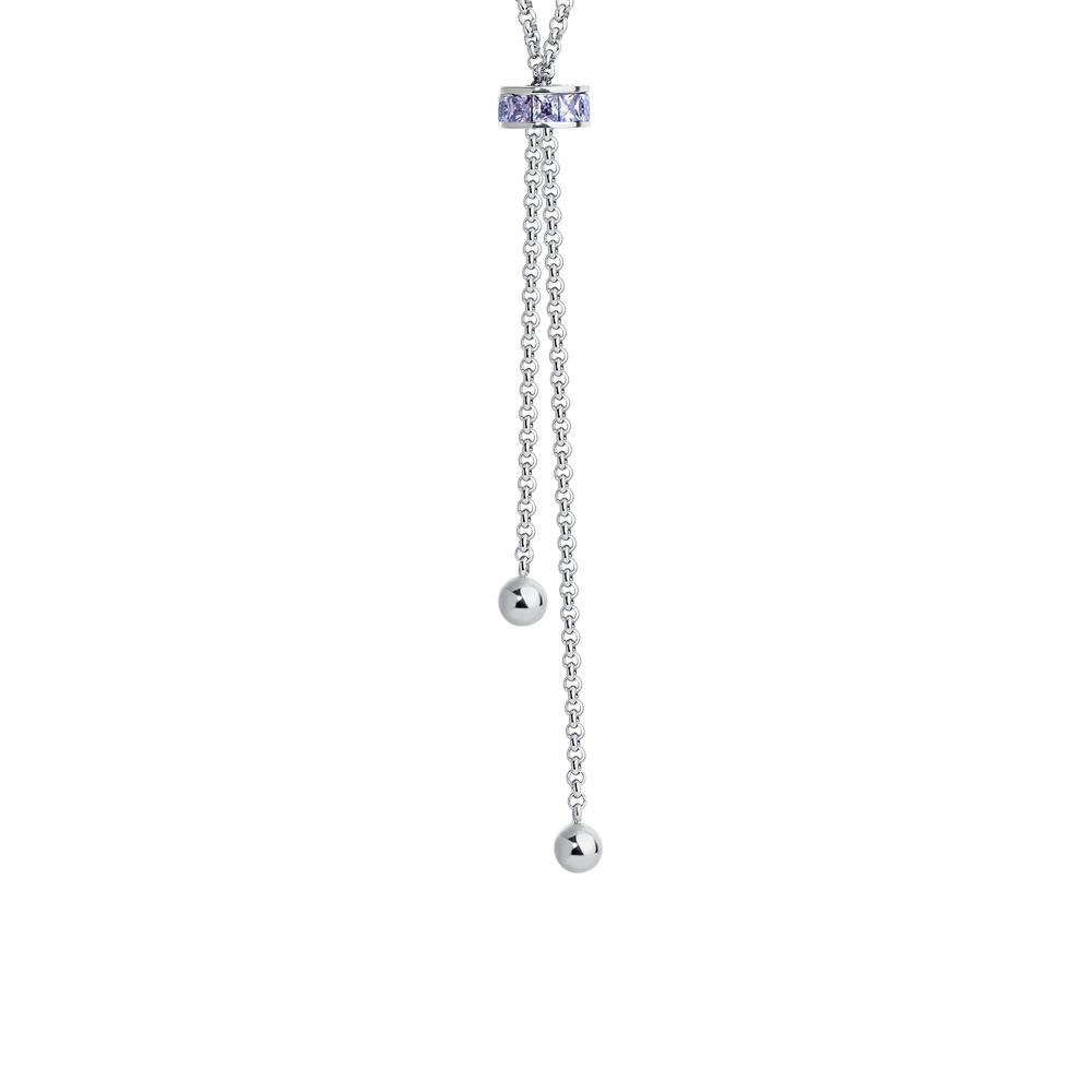 COLLANA DONNA IN ACCIAIO, BUSSOLOTTO ED ELEMENTI CON ZIRCONI VIOLA