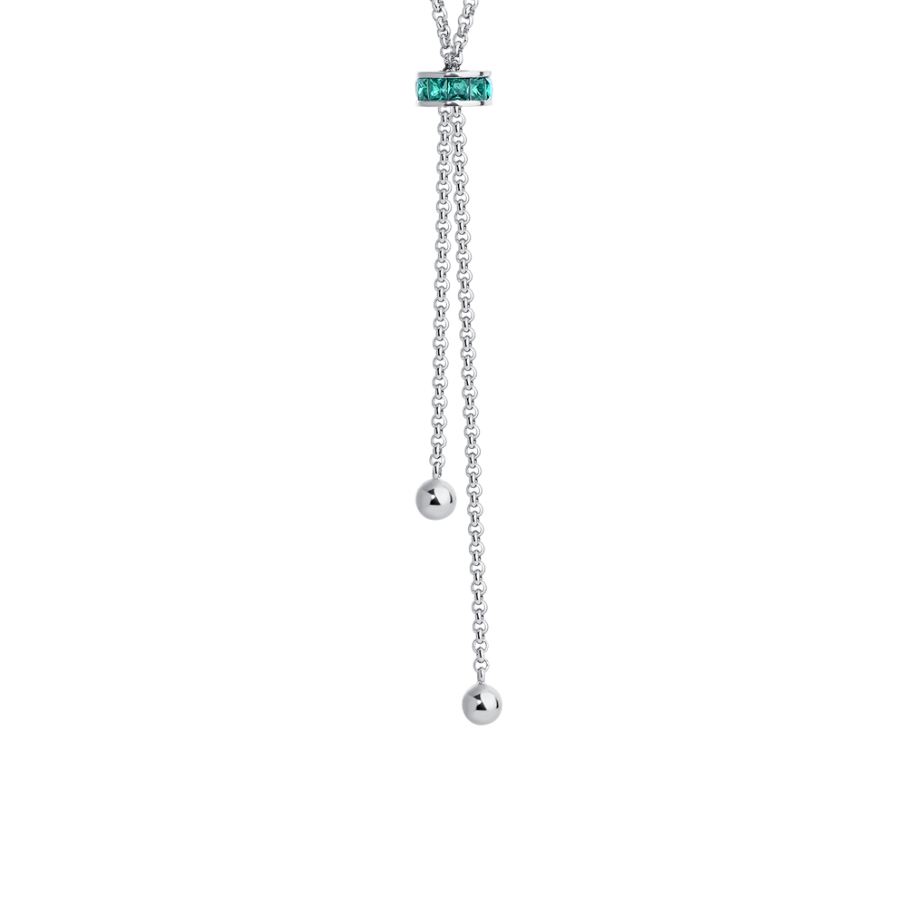 COLLANA DONNA IN ACCIAIO, BUSSOLOTTO ED ELEMENTI CON ZIRCONI VERDI