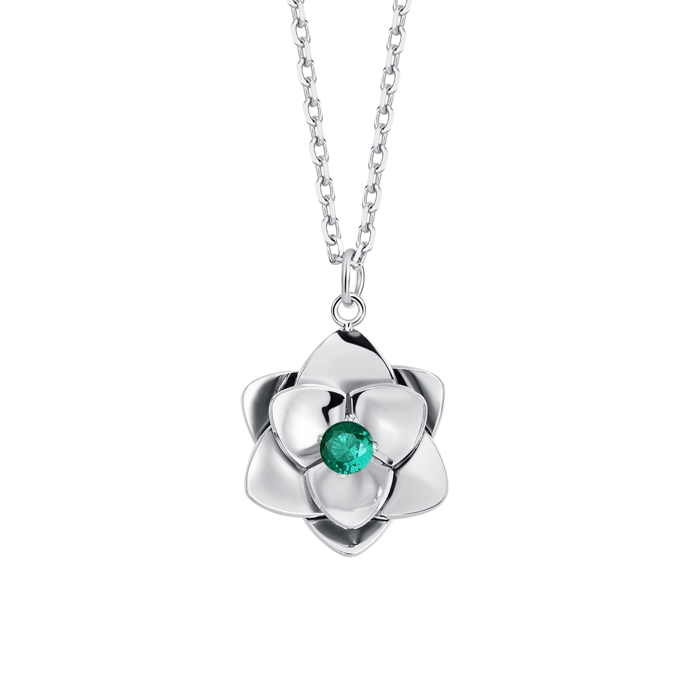 COLLANA DONNA IN ACCIAIO, FIORI ED ELEMENTI CON ZIRCONI VERDI