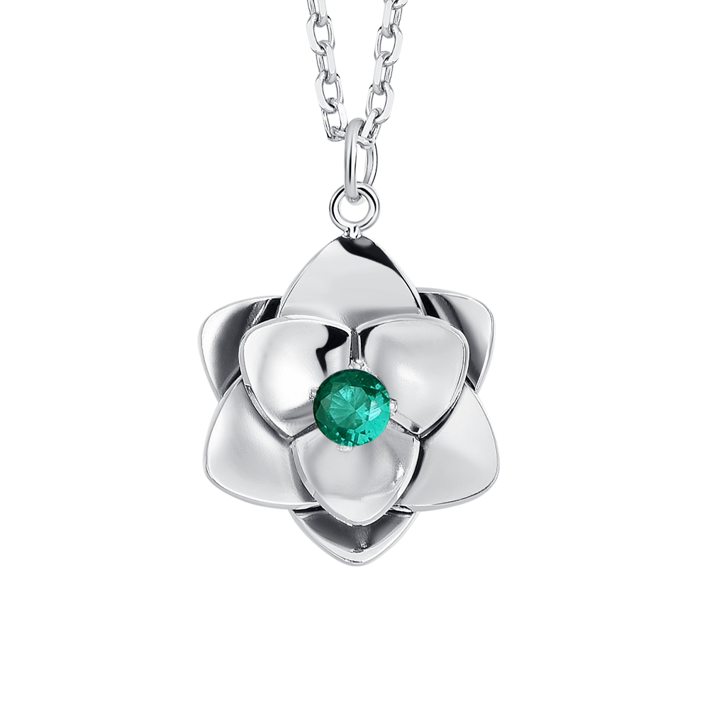 COLLANA DONNA IN ACCIAIO, FIORI ED ELEMENTI CON ZIRCONI VERDI