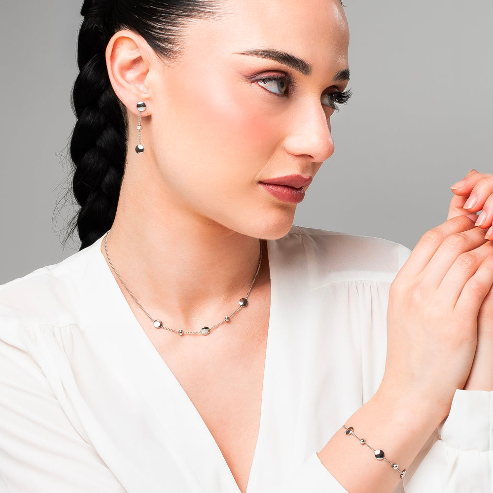 COLLANA DONNA IN ACCIAIO CON ELEMENTI IN ACCIAIO E CRISTALLI BIANCHI