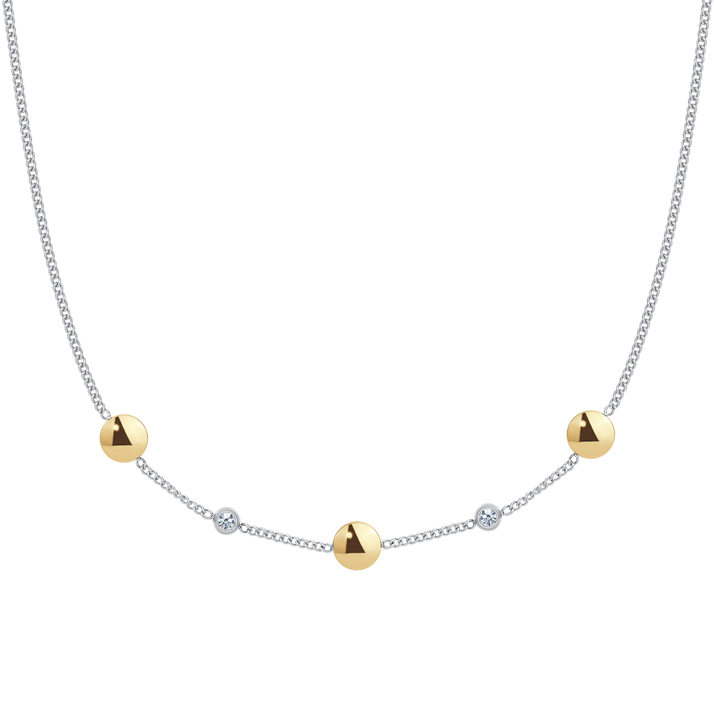 COLLANA DONNA IN ACCIAIO CON ELEMENTI IN ACCIAIO IP GOLD E CRISTALLI BIANCHI