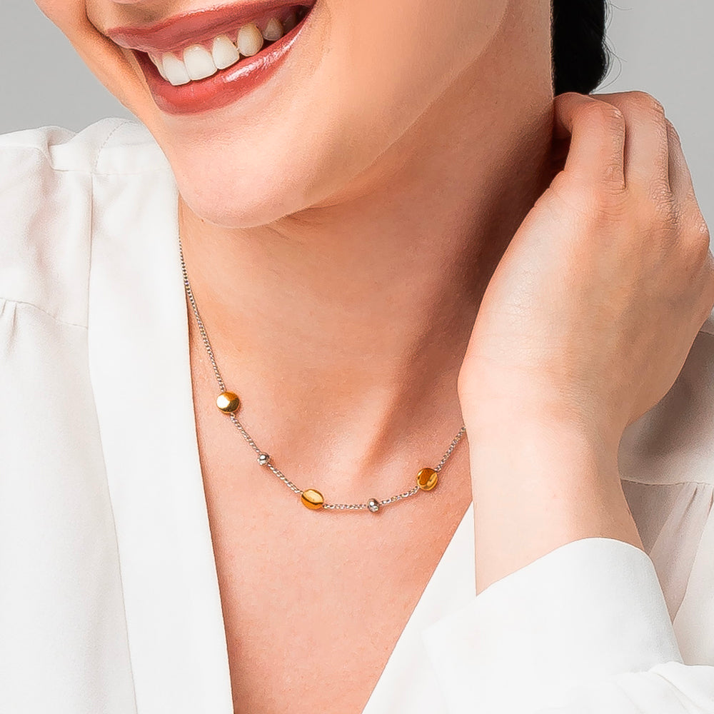 COLLANA DONNA IN ACCIAIO CON ELEMENTI IN ACCIAIO IP GOLD E CRISTALLI BIANCHI