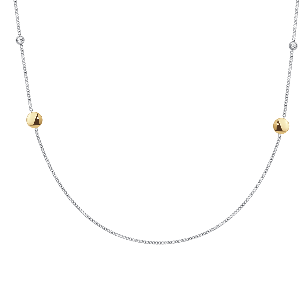 COLLANA DONNA IN ACCIAIO CON ELEMENTI IN ACCIAIO IP GOLD E CRISTALLI BIANCHI