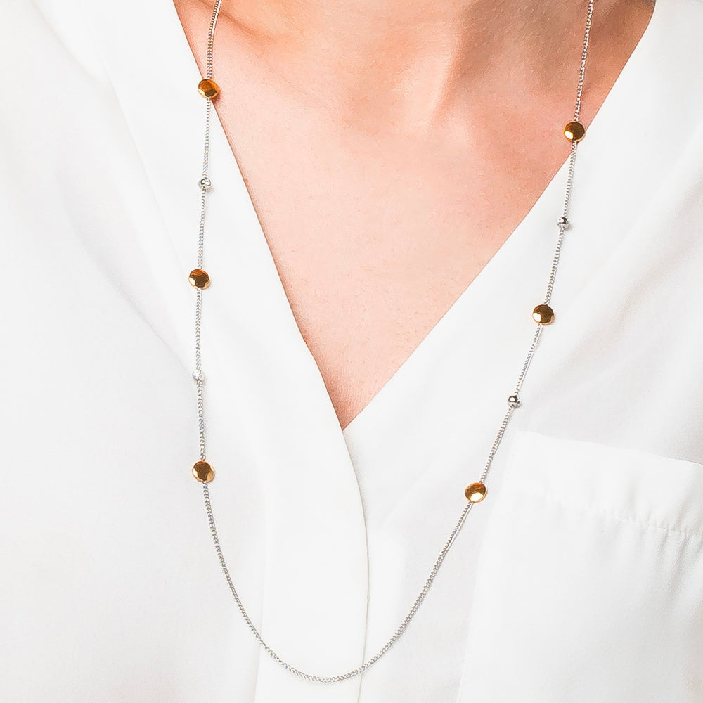 COLLANA DONNA IN ACCIAIO CON ELEMENTI IN ACCIAIO IP GOLD E CRISTALLI BIANCHI