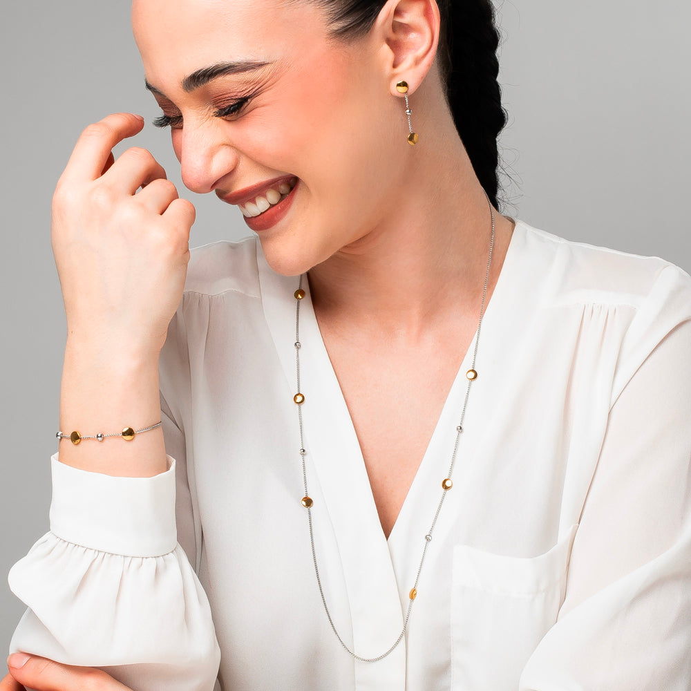COLLANA DONNA IN ACCIAIO CON ELEMENTI IN ACCIAIO IP GOLD E CRISTALLI BIANCHI