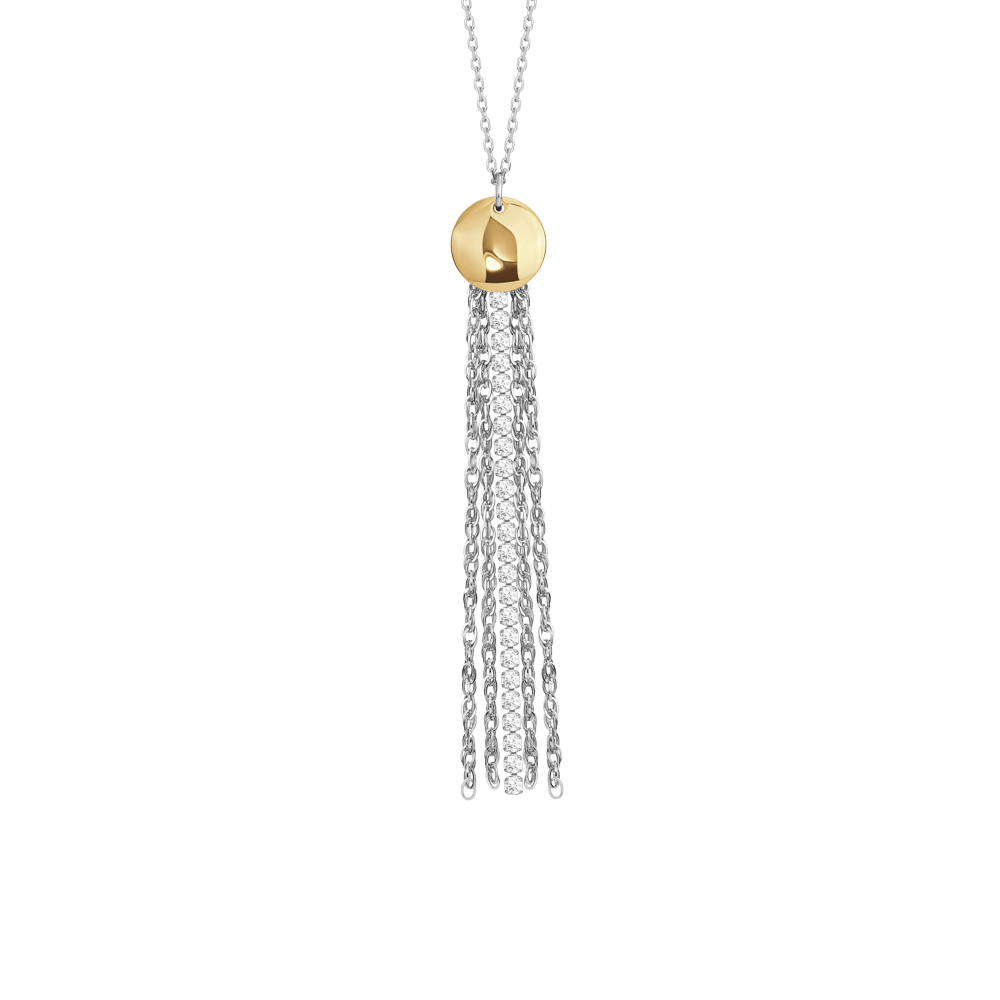 COLLANA DONNA IN ACCIAIO CON ELEMENTO IN ACCIAIO IP GOLD E CRISTALLI BIANCHI