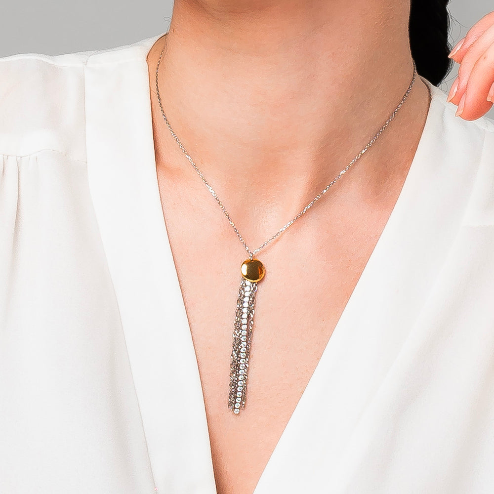 COLLANA DONNA IN ACCIAIO CON ELEMENTO IN ACCIAIO IP GOLD E CRISTALLI BIANCHI